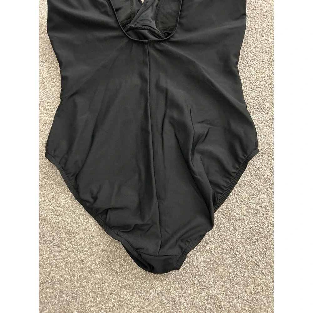 Lands End Swimsuit One Piece Womens 12 Black Excellent Twist Front Drape V-Neck